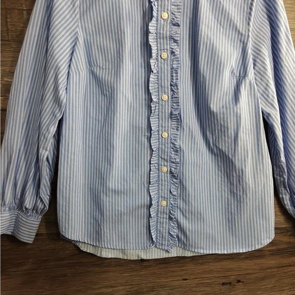 Old Navy Blue White Button Down Shirt with Voluminous Sleeves - Picture 2 of 8